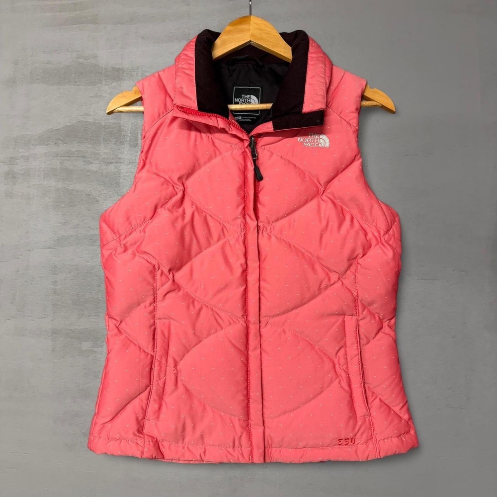 RARE The North Face 550 Down Puffer Vest Pink Polka Dot Quilted Women's Small